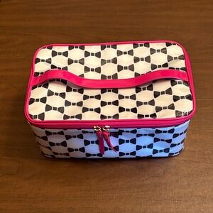 Kate Spade Black and White Bow Cosmetic Bag with Pink Accents